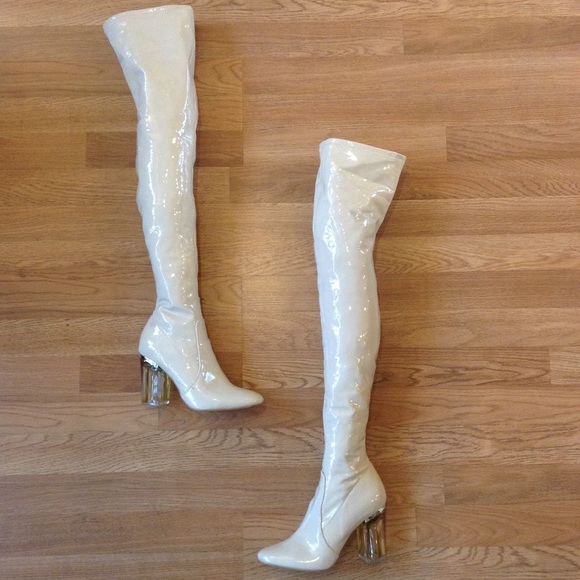 plastic thigh high boots